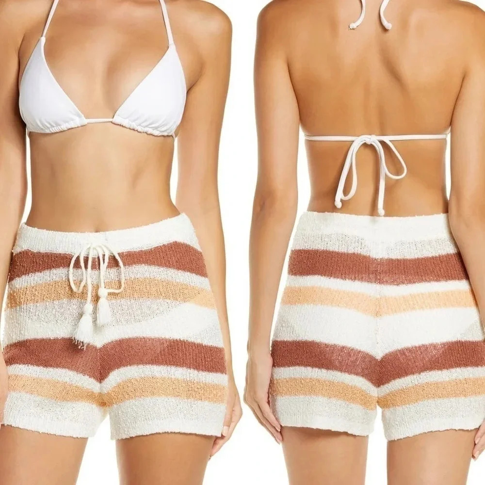 L*SPACE Stripe Woven Drawstring Cover Up Shorts NWOT